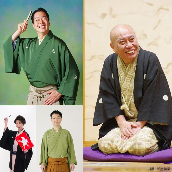 写真：瀧川鯉昇（右）、玉川太福（左上）、立川吉笑（右下）、林家喜之輔（左下）