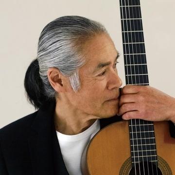 荘村清志プロフィールス写真　ギターを左手で抱えている